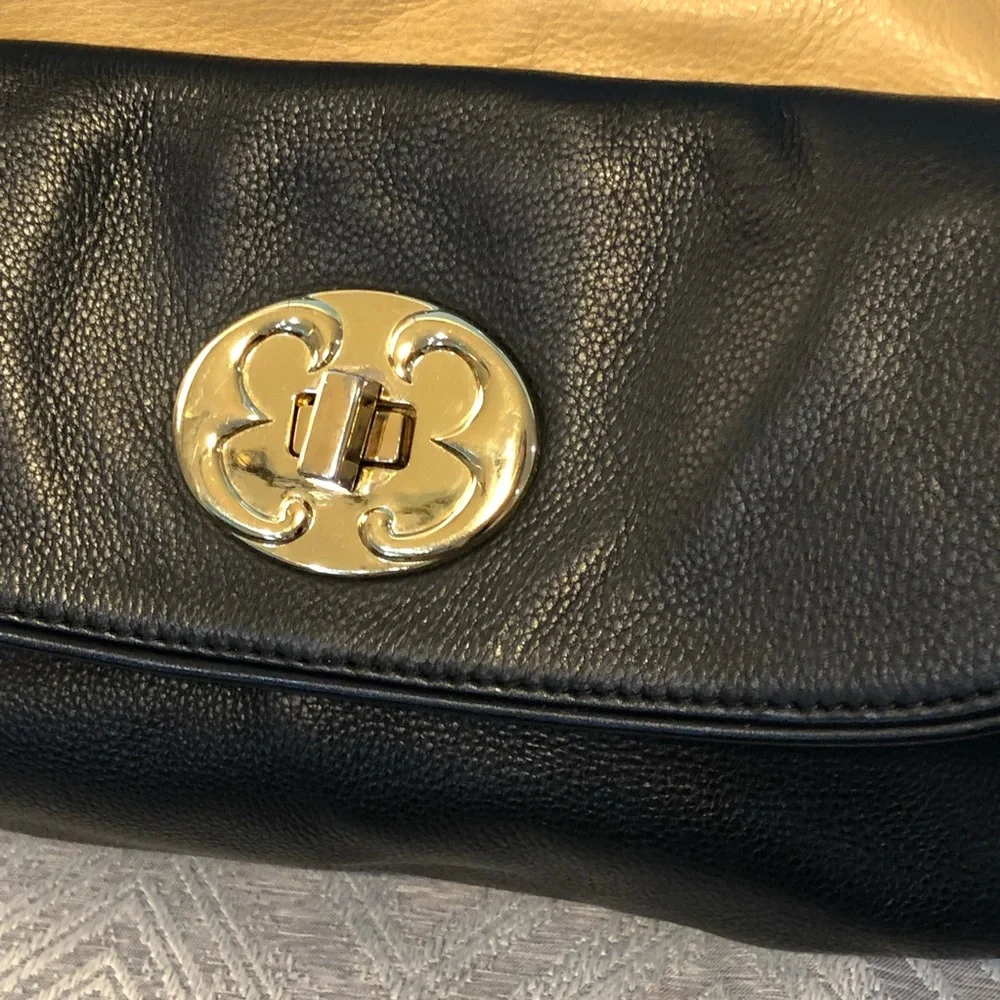 Emma Fox Large Tan/Black Leather Gold accent Purse